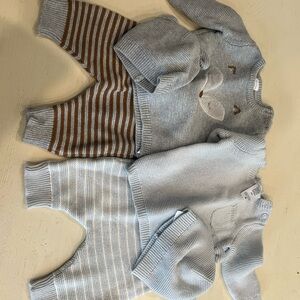 2 Carters knit sets. Pants,sweaters and hats adorable
